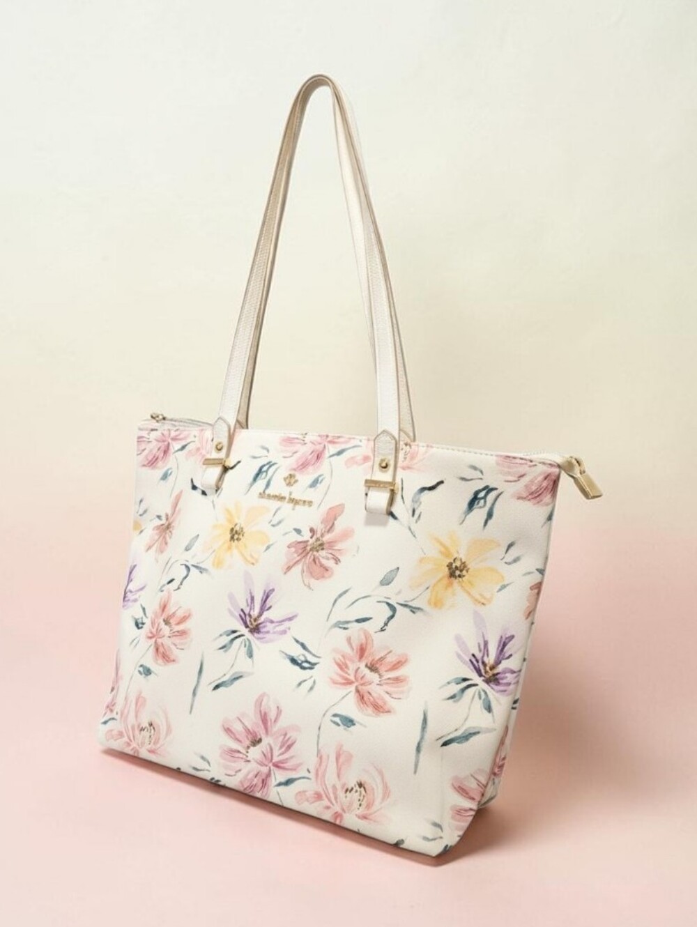 Nanette Lepore Bag | White Floral Tote with Pastel Blooms